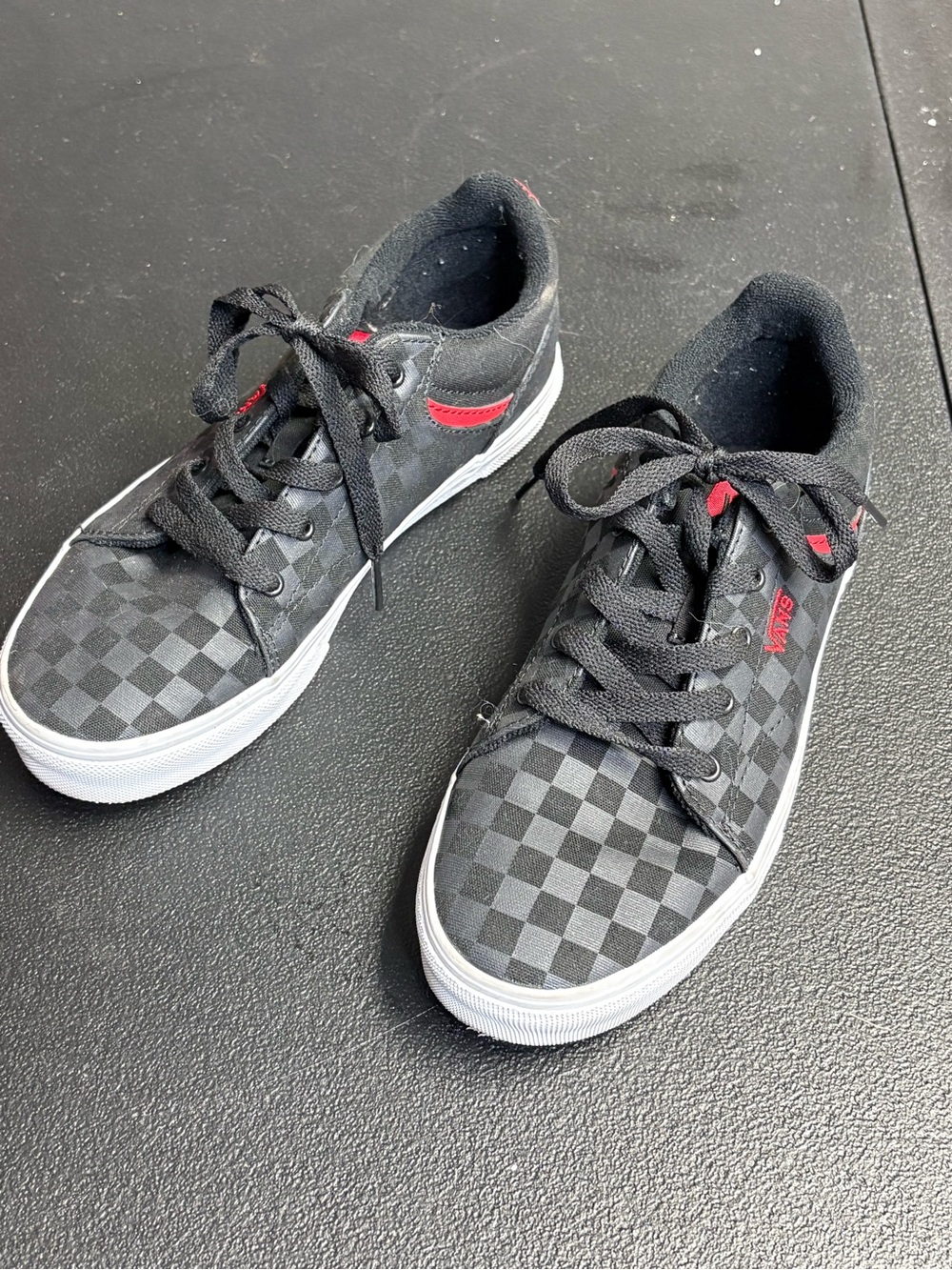 Vans Kids Black Checkerboard Skate Sneakers with Red Accents - Vans